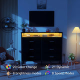 BOLUO Black Dresser with LED Light and Charging Station for Bedroom 6 Drawer Dresser with USB Outlet, Fabric Dressers & Chests of Drawers Modern BOLUO