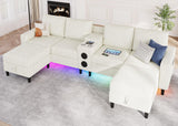 ZSDT Sectional Couches for Living Room, 6 Seat Sectional Sofa Smart Module-Bluetooth Speaker/RGB Light/Charging Station, Chenille U Shaped Couch with 2 Movable Storage Ottomans (Beige) ZSDT