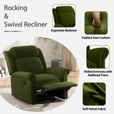 360° Swivel Recliner Chair with Adjustable Backrest, Manual Rocking Recliner Home Theater Manual Recliner Chair with Metal Base and Velvet Fabric for Living Room (Green, 2) JIVOIT