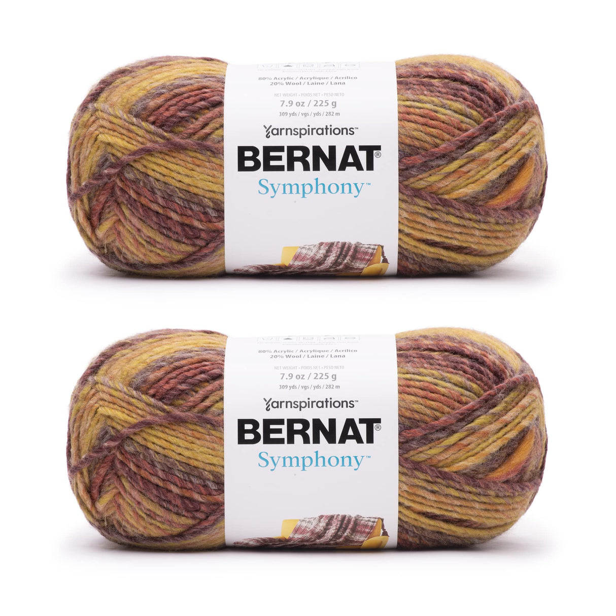 Bernat Symphony Autumn Maple Yarn - 2 Pack of 225g/8oz - Wool Blend - 5 Bulky - 309 Yards - Knitting/Crochet Bernat