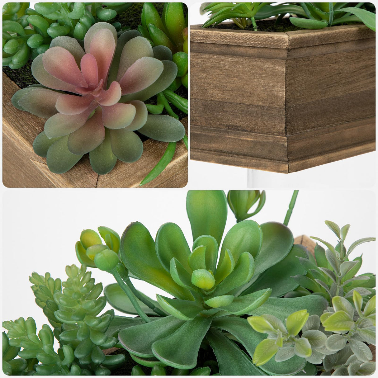 GnFlus Artificial Succulents Plants, Mini Assorted Potted Succulent Fake Plants in Pots Small Succulents Plants Artificial with Wood Pot for Home Office Living Room Table Shelf Decor Indoor GnFlus