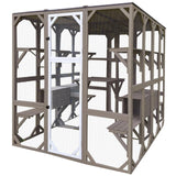 PetsCosset 71" Catio Outdoor Cat Enclosure, Extral Large Wooden Outdoor Cat House Enclosure Kitty, Outdoor Catio House Weatherproof Walk-In Catio with Large Enter Door, Platforms-Combinable-73"W 71"H PetsCosset