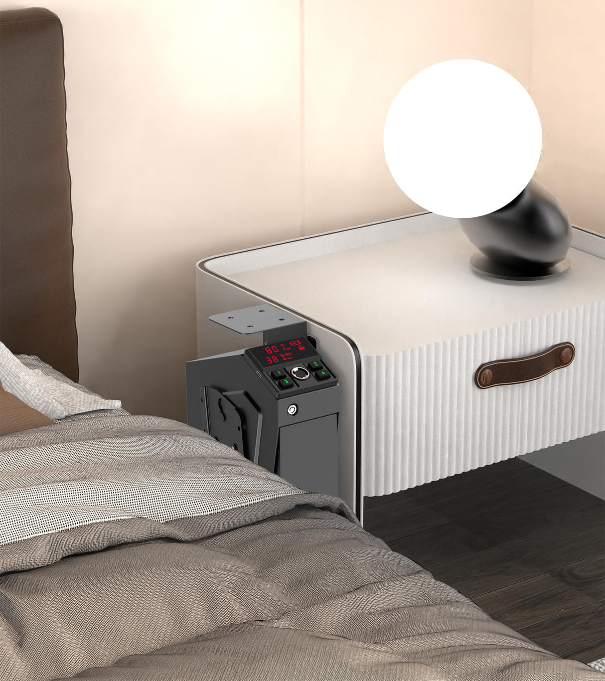 QINGENO Quick-Access Mounted Nightstand Handgun Gun Safe, Drop Down Auto Open Lid Smart Pistol Safe with Biometric Lock/Keypad Lock/Key Lock (QG8002F Biometric) QINGENO