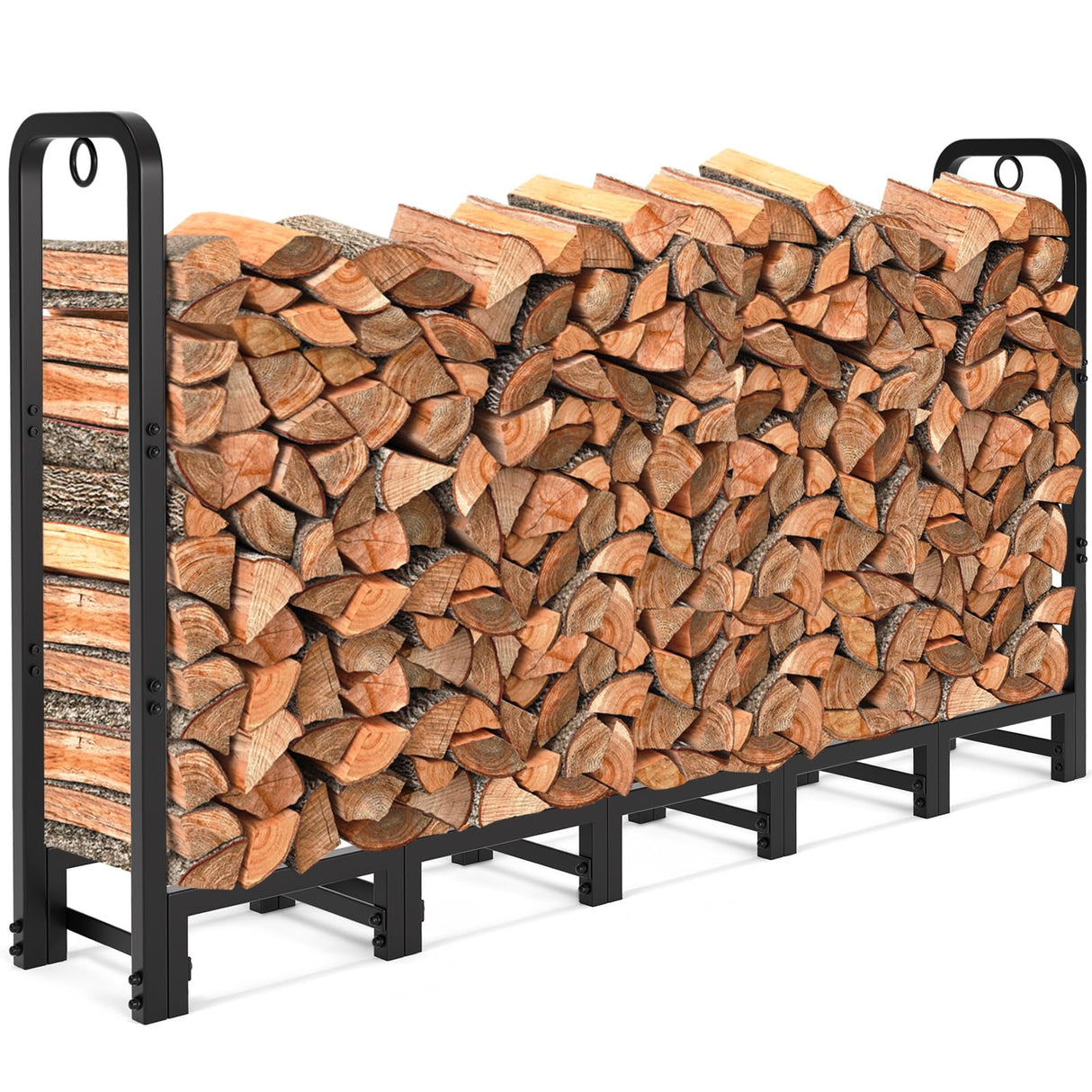 AMAGABELI GARDEN & HOME 6ft Firewood Log Rack Outdoor Log Holder for Fireplace Heavy Duty Wood Stacker Pit for Patio Logs Storage Steel Tubular Wood Pile Rack Tool Accessories Black AMAGABELI GARDEN & HOME