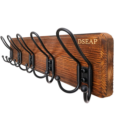 Dseap Coat Rack Wall Mounted - Heavy Duty Farmhouse Rustic Wall Coat Hanger with 5 Wire Hooks for Clothes Hat Jacket Towel, RusticWire, J1-5A, Rustic Brown & Black
