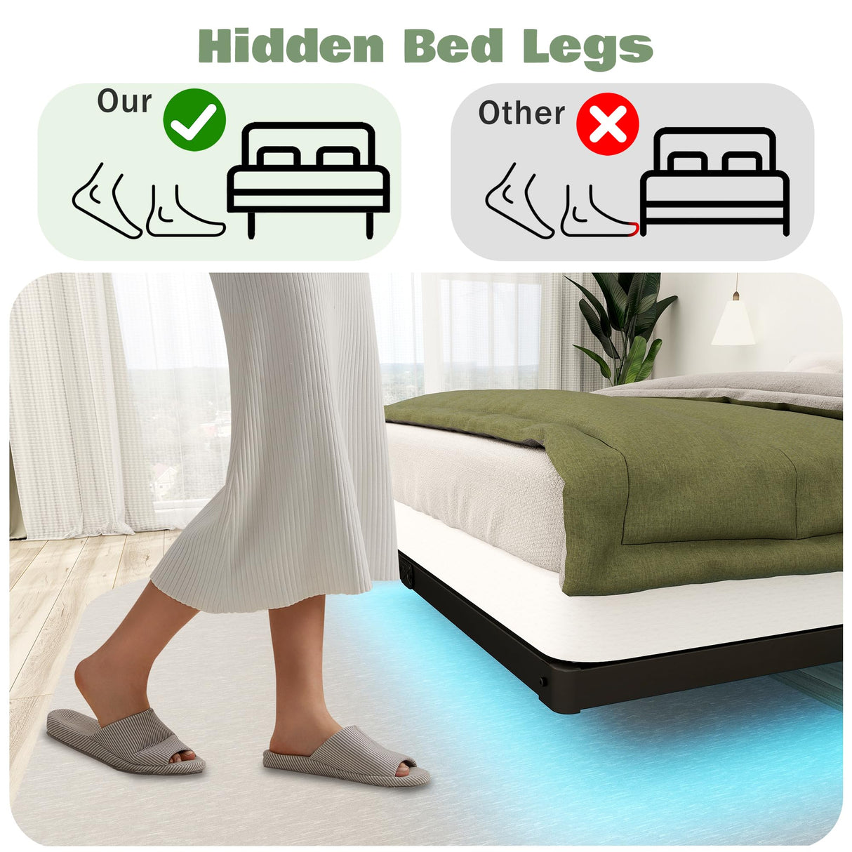 HusDream Floating Bed Frame Queen with Smart LED Lights and Charging Station 8 Inch Metal Platform Bed Frames Queen Size,Stable Structure,Under Bed Storage Space,No Box Spring Needed (8 Inch, Queen) HusDream