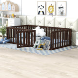 Harper & Bright Designs Twin Walnut Montessori Floor Bed with Fenced Design and Door for Kids Harper & Bright Designs
