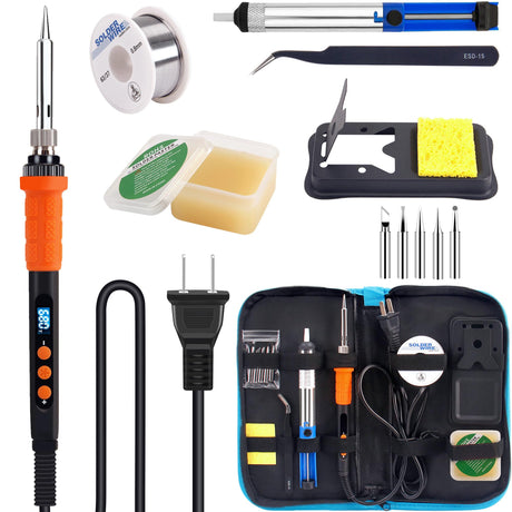 LDK Soldering Iron Kit, 100W Digital Soldering Iron Cautin for Electronics, Soldering Iron Pen Soldering Gun Jewelry Welding Kit with 5pcs Tips, Stand, Solder, Solder Paste, Solder Sucker, Tweezers LDK