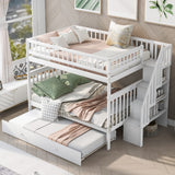 Harper & Bright Designs Full Over Full Bunk Bed with Trundle, Wooden Bunk Bed with Staircase, for Kids Teens Adults (White) Harper & Bright Designs