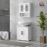 HOMCOM Pedestal Sink Storage Cabinet, Farmhouse Freestanding Bathroom Sink Cabinet with 2 Barn Doors and Adjustable Shelf, White HOMCOM