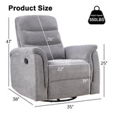 INZOY Swivel Rocker Recliner, Nursery Glider Chair, Manual Chairs Swivel Glider Recliners with Soft Backrest, Fabric Manual Reclining Sofa for Living Room Bedroom Apartment, Grey INZOY