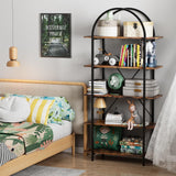 Arbuxzuy Arched Bookshelf 5 Tier Book Shelf, 31.5 Inch Width Industrial Arch Bookcase, Curved Tall Bookshelf with Open Shelves for Home Office, Living Room, Bedroom, Rustic Brown Arbuxzuy