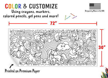Tiny Expressions Unicorn Coloring Poster for Kids - Rolled, No Creases 30" x 72" Large Coloring Tablecoth for Unicorn-Themed Birthday Parties - Magical Party Decorations for Girls Tiny Expressions