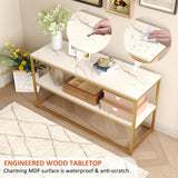 Function Home TV Stand for TVs up to 50 Inch, 3 Tier Entertainment Center, Modern TV Cabinet with Marble Top and Gold Metal Base, 42" Media Console Table with Storage for Living Room Bedroom Function Home