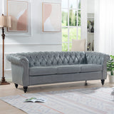 Ball & Cast 84" Chesterfield Leather Sofa with Channel Tufted Seat Back,Classic 3 Seater Couch w/Roll Arm Nailhead Trim and Upholstered,Mid Century Furniture for Living Room,Bedroom,Office,Grey PU Ball & Cast