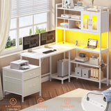 VIGKOOK L-Shaped Gaming Desk with Hutch & Power Outlet - 69.7in White Home Office Desk VIGKOOK