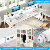 Tribesigns Two Person Desk with Monitor Stand, 78.74" Long Double Computer Office Desk with Storage Shelves, Large Gaming Desk Study Writing Table Workstation for Home Office (White) Tribesigns