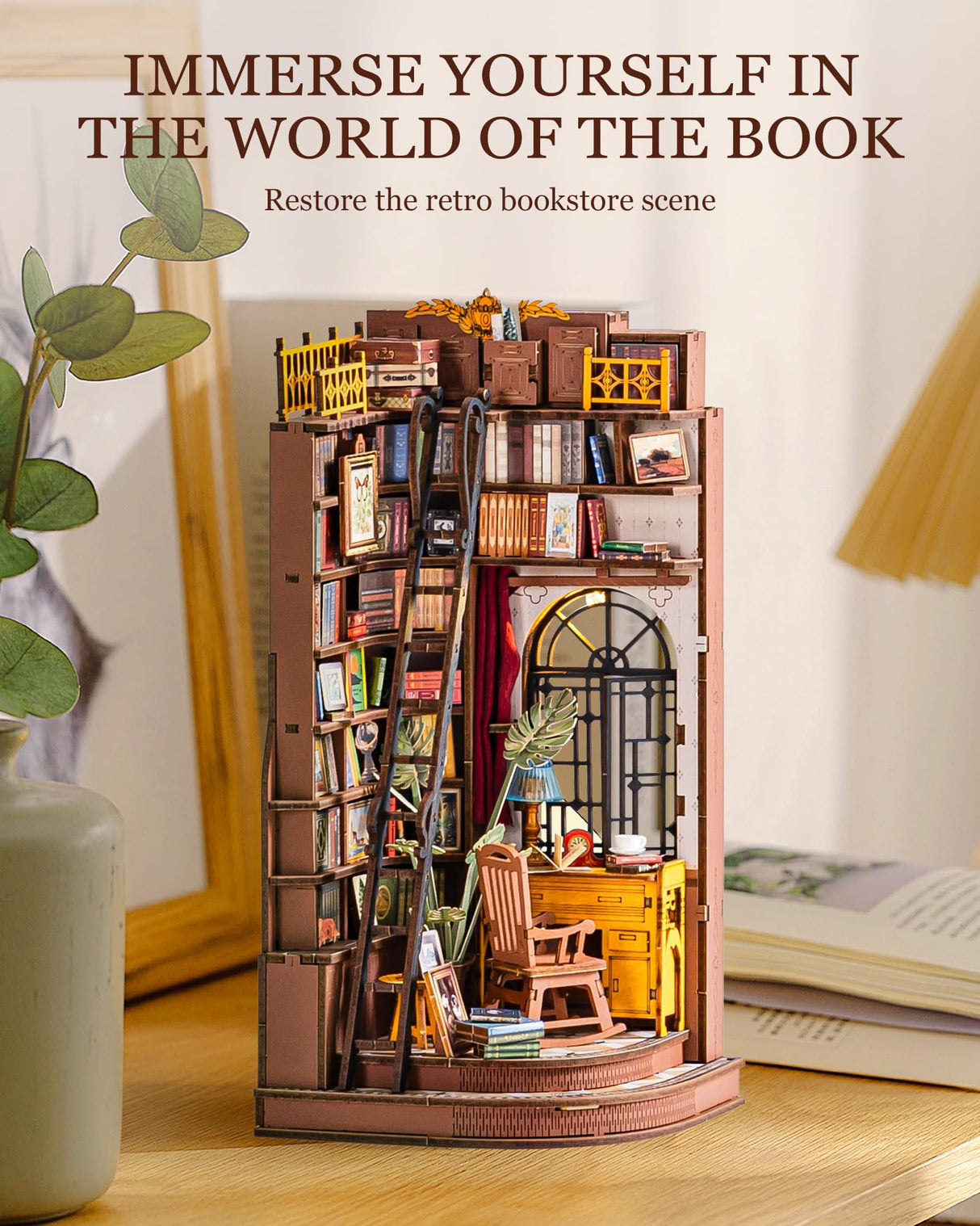 Rolife DIY Book Nook Kit Silent Corner Study, 3D Puzzles Creative British Bookend Bookshelf Decor for Adults, Tiny House Miniature Kits Model Building Kits, DIY Crafts/Gifts for Teens & Book Lovers Rolife