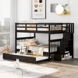 Harper & Bright Designs Full Over Full Bunk Bed with Trundle & Stairs, Wooden Full Size Bunk Bed Frame with Storage,for Kids Teens Adults(Espresso,Full Over Full) Harper & Bright Designs