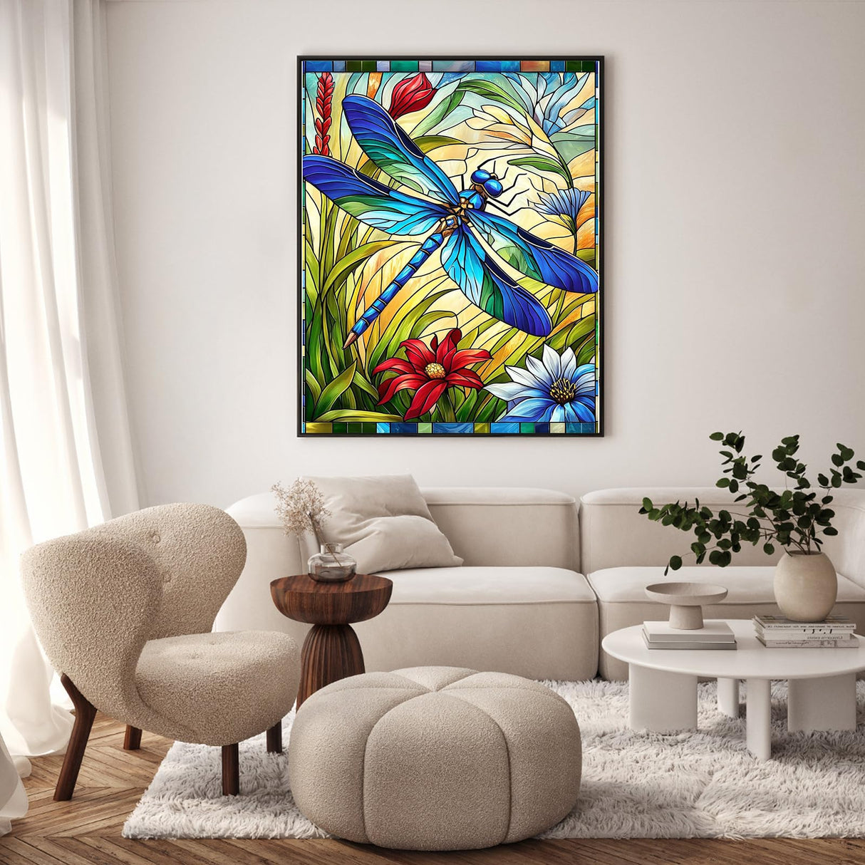 Paint by Numbers Kit for Adults Beginner - Dragonfly Adult Paint by Number Kits on Canvas, Stained Glass Acrylic Oil Number Painting for Adults, Perfect for Home Decor Gift 16x20 Inch GEEHEIY