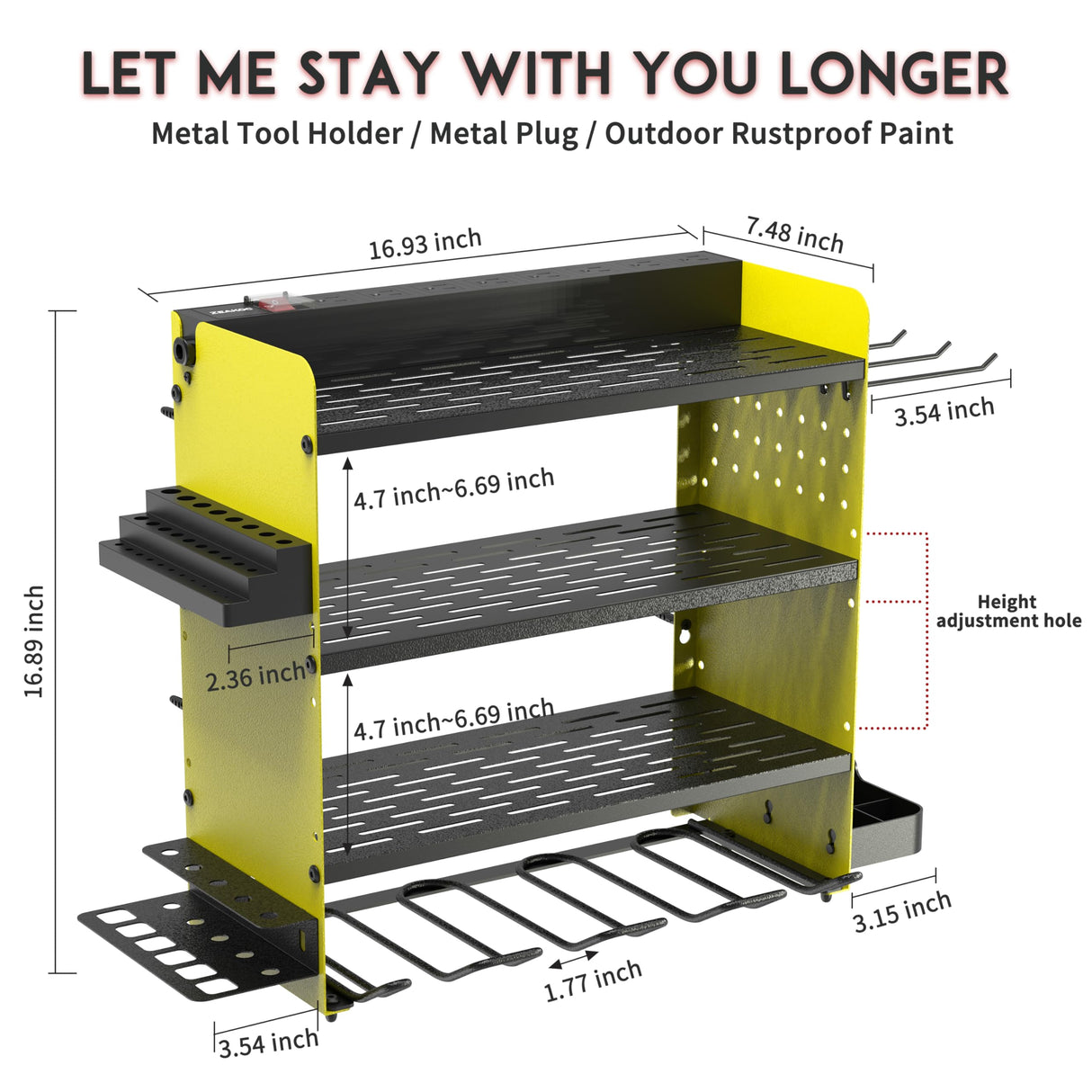 ZEAKOC Power Tool Organizer with Charging Station, 4 Layers Drill Holder Wall Mount,Metal Garage Rack with 10A Power Strip,Tool Shelves with Hooks,Drill Bit Storage, for Men Dad (Green&Black) ZEAKOC