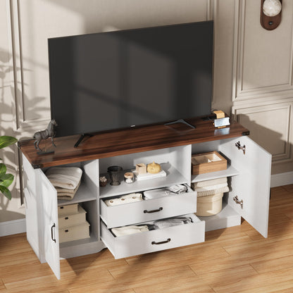 Maupvit Farmhouse TV Stand for 65 Inch TV, Television Stands with Drawers, TV Console with Storage, 58.3" TV Cabinets,Modern Entertainment Center for Living Room Bedroom,White