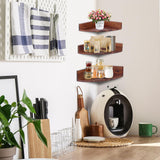 Demigo Corner Shelf Wall Mount Set of 3, Solid Acacia Wood Floating Corner Shelves for Storage and Display, Hanging Wood Shelves for Bedroom, Kitchen, Living Room, Bathroom (Dark Brown) Demigo