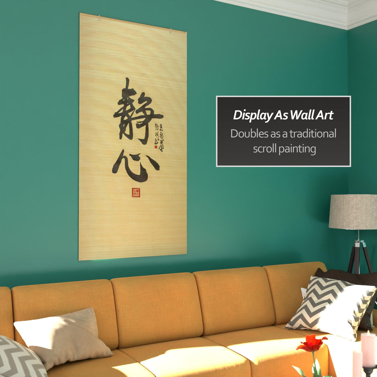 Red Lantern Bamboo Window Shade Blind - Calligraphy 36" Wide Red Lantern