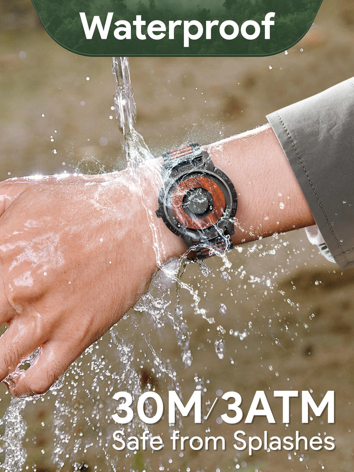 EUTOUR Watches Men's Watch Magnet Watch No Glass Ball Bearing Quartz Wristwatch for Men with Wood Bracelet -40mm EUTOUR