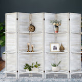 AMBITION LAND Room Divider with Shelves, Privacy Screen, Room Dividers and Folding Privacy Screens, 6 Panel Wood Temporary Wall Partition Separation Separator, Coconut AMBITION LAND