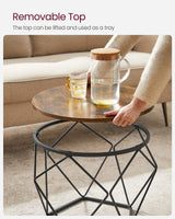VASAGLE Small Coffee Table Set of 2, Round Coffee Table with Steel Frame, Side End Table for Living Room, Bedroom, Office, Rustic Brown and Ink Black VASAGLE