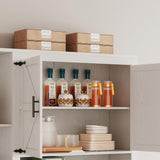 IRONCK 70" Farmhouse Kitchen Pantry, Storage Cabinet with Power Outlets, 4 Side Shelves, Buffet Sideboard with Microwave Stand, Coffee Bar with 2 Drawers, Cupboard for Dining Room, White IRONCK