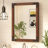 TokeShimi 18x26 Inch Farmhouse Bathroom Mirror Rustic Wooden Framed, Natural Wood with Walnut Accents, Water-Proof, French Cleats Installation, HD-Reflection and Shatter-Proof Glass TokeShimi