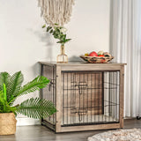 DWANTON Dog Crate Furniture with Cushion, Wooden Dog Crate with Double Doors, Dog Furniture, Dog Kennel Indoor for Small/Medium/Large Dog，End Table, Small, 27.2" L, Greige Dwanton