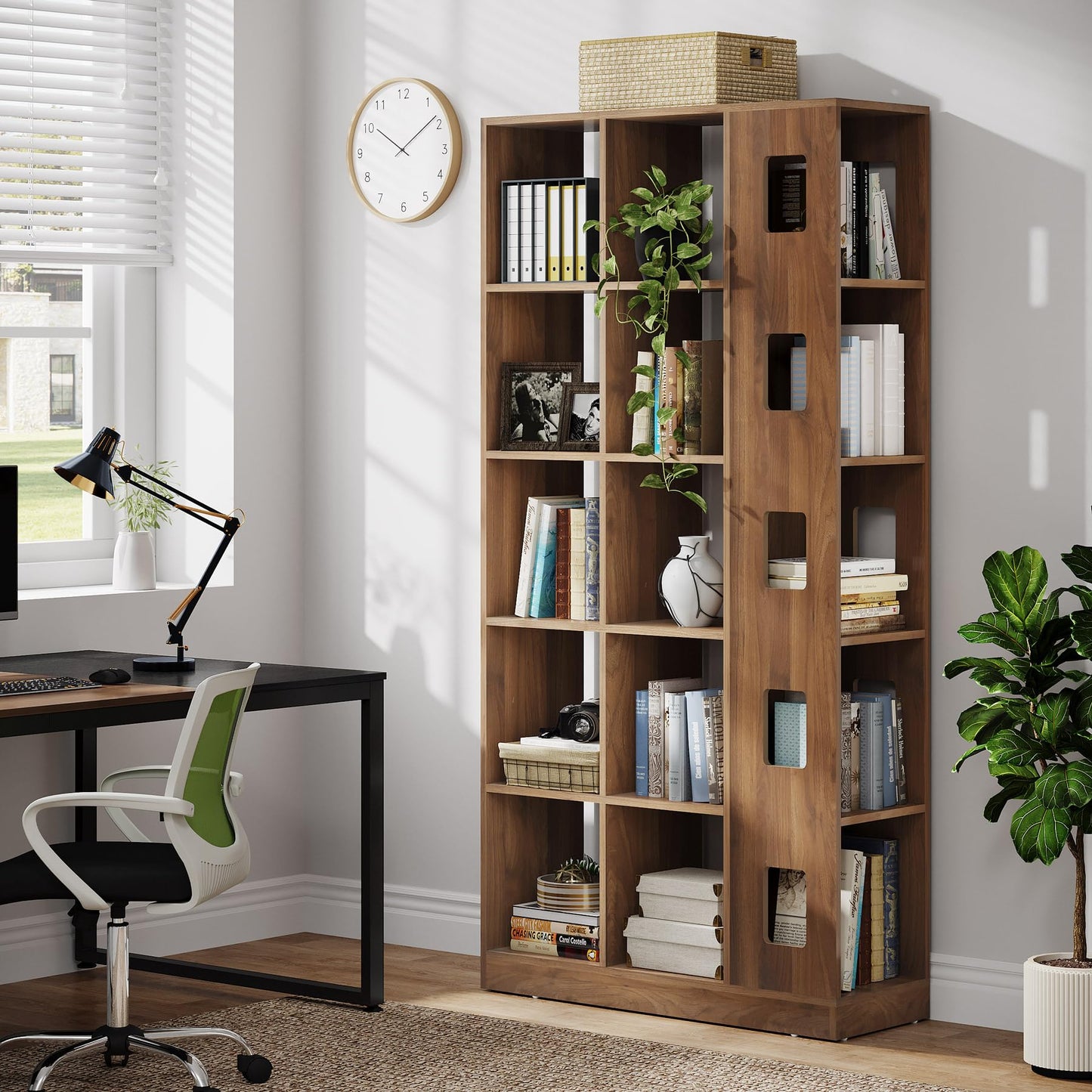 Tribesigns 15-Cube Versatile Wood Bookcase – Stylish 5-Tier Freestanding Storage Shelf in Brown - WoodArtSupply