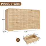 Jocoevol Modern 6 Drawer Dresser, 47" Wide Wood Dressers & Chests of Drawers Curved Profile Design, Mid Century Modern Fluted Dresser for Bedroom, Natural Oak Jocoevol