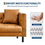 GarveeHome 81 in Leather Couch for Living Room, Modern Leather Sofa with Deep Seat, Handmade Button Tufted 3 Seater Sofa, Chesterfield Couch for Apartment, Office, Cognac Tan GarveeHome