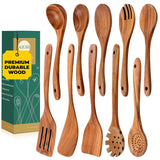 AIUHI Wooden Kitchen Utensils Set, Smooth Finish Wooden Spoons for Cooking, Teak Wood Cooking Utensils Set for Kitchen Essential Tools AIUHI