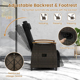 HAPPYGRILL Outdoor Rattan Wicker Chaise Lounge Recliner Chair with Adjustable Backrest & Footrest, Push Back Outside Seat w/Cushion & Flip Table for Backyard, Porch, Balcony (Black,1) HAPPYGRILL