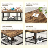 FOLUBAN Modern Coffee Table, Square Center Table for Living Room, Industrial Rustic Wood and Metal Cocktail Tea Table, 31.5 Inch, Brown FOLUBAN
