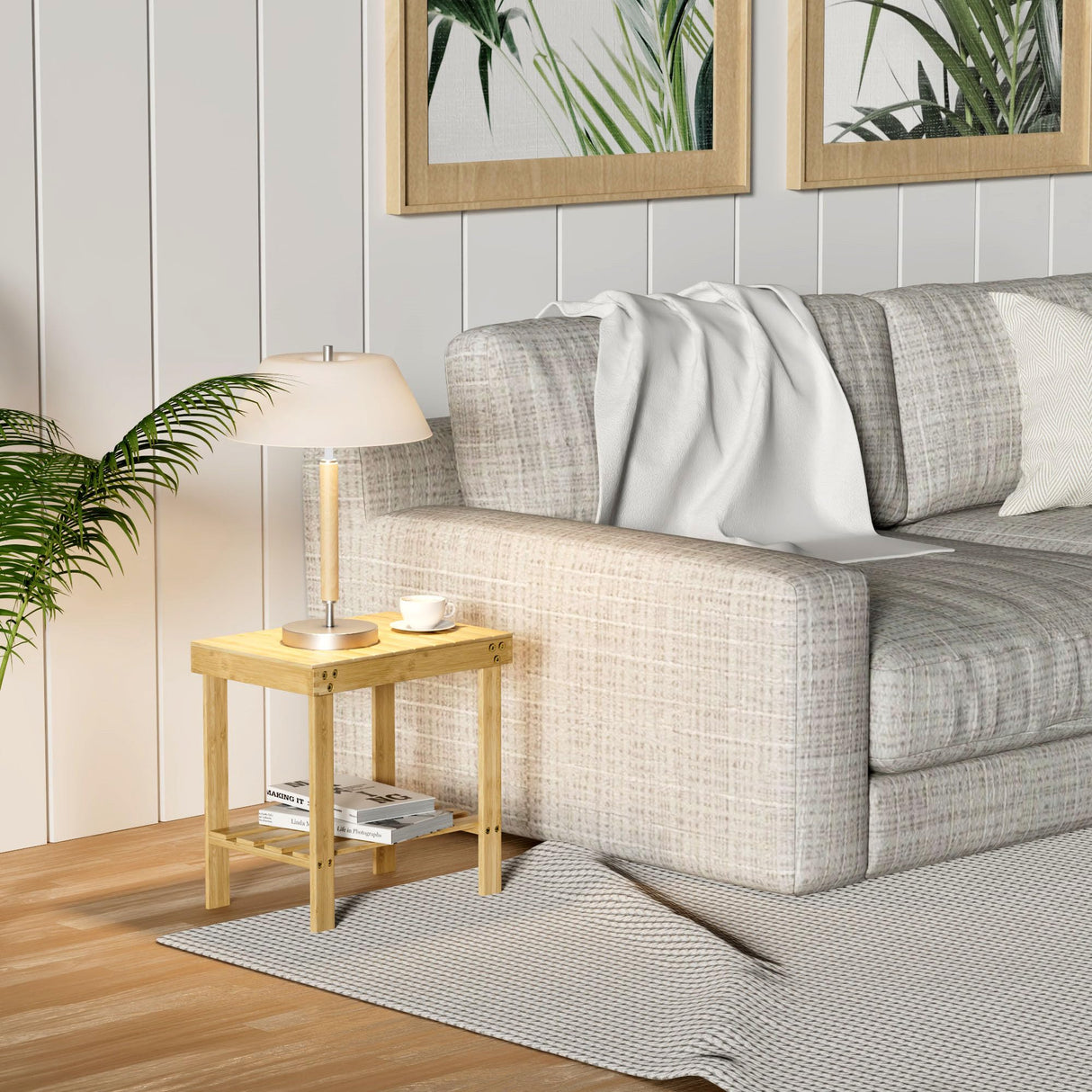 Glavbiku Bamboo Shower Bench, Shower Chair with Non-Slip Feets Storage Shelf Safe and Stable, Kids Adults Wooden Stool for Home, Bathroom, Bedside, Living Room Glavbiku