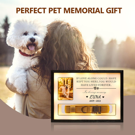 Pet Memorial Picture Frame Dog Collar Shadow Box 14"x11", Sympathy Remembrance Gift Keepsake for Loss of Dog or Cat, for Most Large Size Collars HKBS