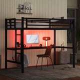 Metal Twin XL Loft Bed with Desk and Charging Station,Heavy Duty Loft Bed Frame with LED Lights and USB for Kids,Teens,Adults,Twin XL Size,Black Bellemave