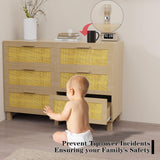 Derfullo 6 Drawers Dresser for Bedroom, Wood Rustic Wide Chest of Drawers, Storage Dressers Organizer for Bedroom, Living Room, Hallway Derfullo