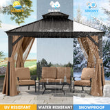 ABCCANOPY Hardtop Gazebo 10x10 - Outdoor Metal Hard Top Gazebo, Permanent Galvanized Steel Aluminum Framed Pavilion with Netting and Curtain for Patio Backyard Lawn Garden (Double Roof, Khaki) ABCCANOPY