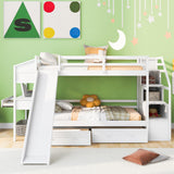 Harper & Bright Designs Bunk Bed with Stairs & Slide, Wood Twin Over Twin Bunk Bed with Desk and Shelves,Bunk Bed Twin Over Twin Size with Storage Drawers for Kids Teens Girls Boys, White Harper & Bright Designs