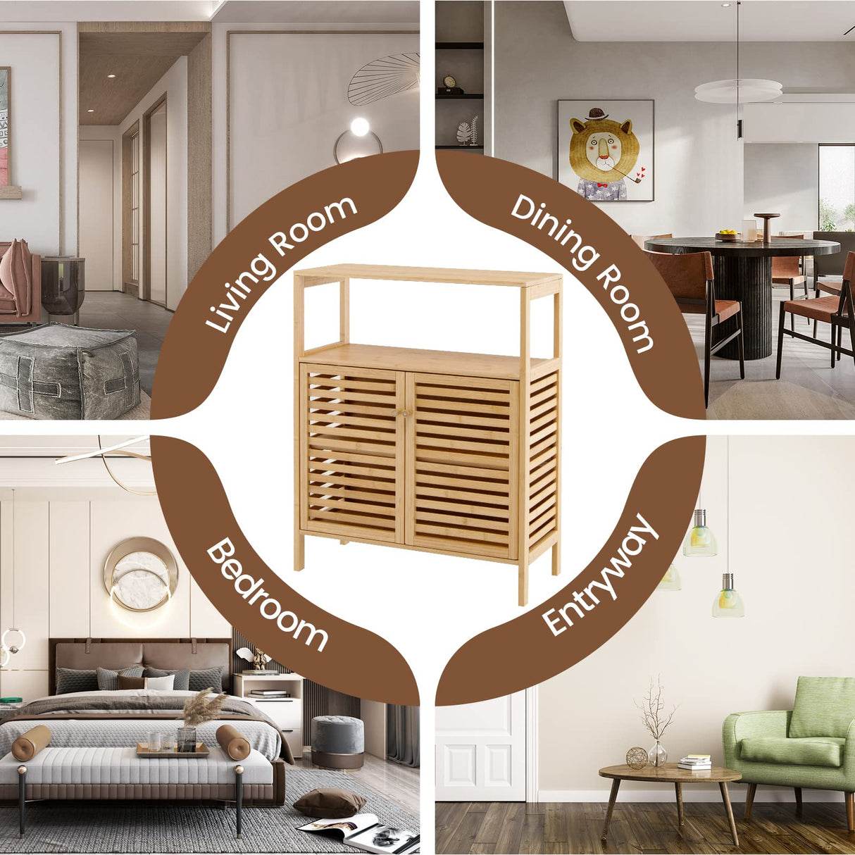 COSTWAY Bamboo Bathroom Cabinet, Freestanding Storage Cabinet Organizer with Louver Doors & Removable Shelf, Bathroom Floor Cabinet for Living Room, Kitchen, Entryway, Natural COSTWAY