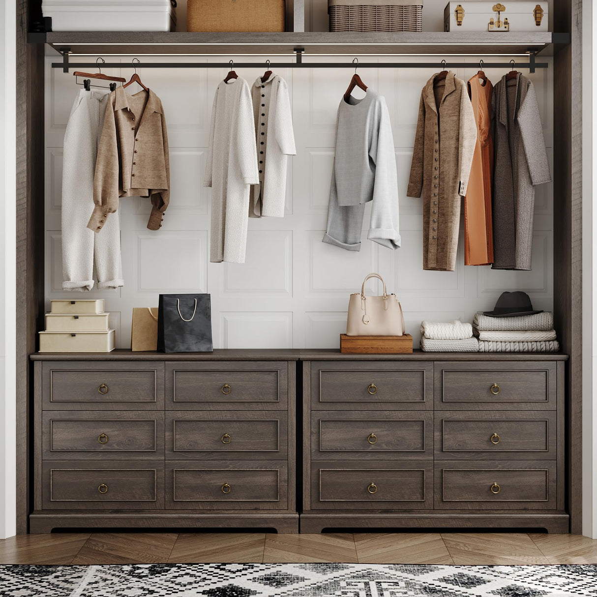 HOSTACK 6 Drawer Double Dresser, Modern Farmhouse Chest of Drawers, Wide Dressers Organizer, Accent Wood Storage Cabinet for Living Room, Hallway, HOSTACK