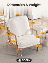 Mid Century Modern Accent Chairs for Living Room, 23” Wide Comfy Chair for Bedroom, Small Cozy Sherpa Reading Chairs for Adults, 108° Lounge Arm Chair Indoor with Detachable Cover, 5.5" Foam Cushion Miscoos