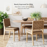 Nathan James Cohen Wood Dining Chair, Mid-Century Modern Upholstered Side Chair with Hand Woven Faux Leather Backrest, 20"D x 18"W x 33"H, Natural Brown Nathan James